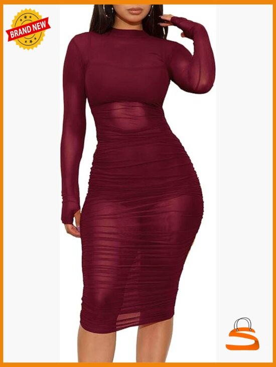 Dresses & Skirts - 3 Piece Mesh Midi Dress Set Crop Top & Shorts Clubwear Bodycon Sexy Outfit